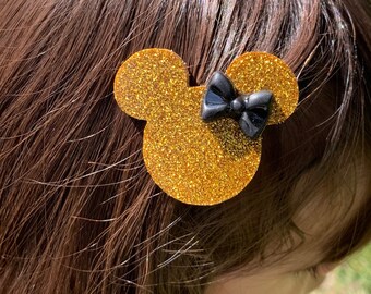 You Choose Custom Color and Glitter Mouse Ears Hair Clip