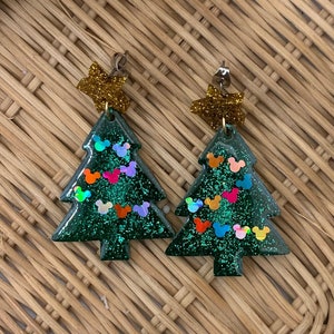 Christmas Tree Mickey Inspired Tiered Dangle Earrings
