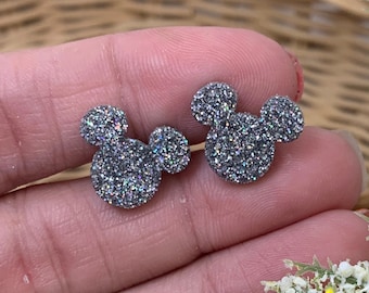 Silver Holographic Mouse Ears Inspired Stud Earrings