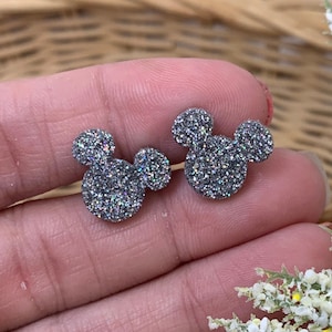 Silver Holographic Mouse Ears Inspired Stud Earrings