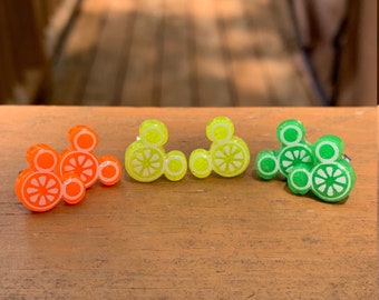 Mouse Ears Fruit Slices Stud Earrings Lemon Lime Orange UV reactive