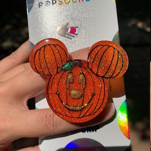 Pumpkin Jack-o-lantern Inspired Mouse Ears Sparkly Phone Grip Magnet Hair Clip