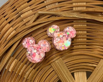 Light Pink and White Mouse Ears Inspired Stud Earrings
