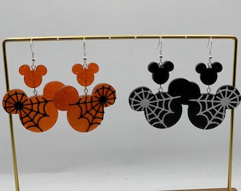 Mickey Spider Web Halloween Inspired Large Dangle Earrings