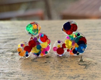 Neon Circle Colors Glitter Mix Inspired Mouse Ears Stud Earrings