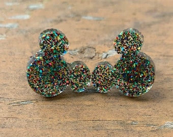 Sparkly Multi Color Glitter MIx Inspired Mouse Ears Stud Earrings