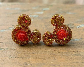 Beauty and the Beast Belle Rose Inspired Mouse Ears Stud Earrings