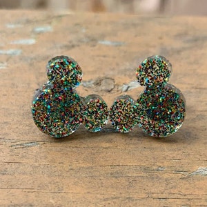 Sparkly Multi Color Glitter MIx Inspired Mouse Ears Stud Earrings image 1