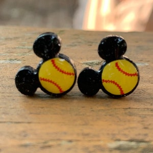 Softball Mouse Ears Inspired Stud Earrings