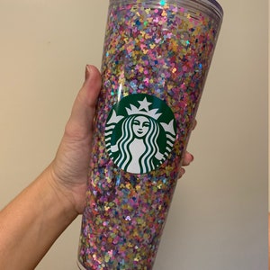 Neon Mickey Floating Glitter Confetti Starbucks 24 oz. Double Walled Cup