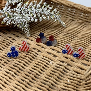 USA Fourth of July Flag Inspired Mouse Ears Stud Earrings