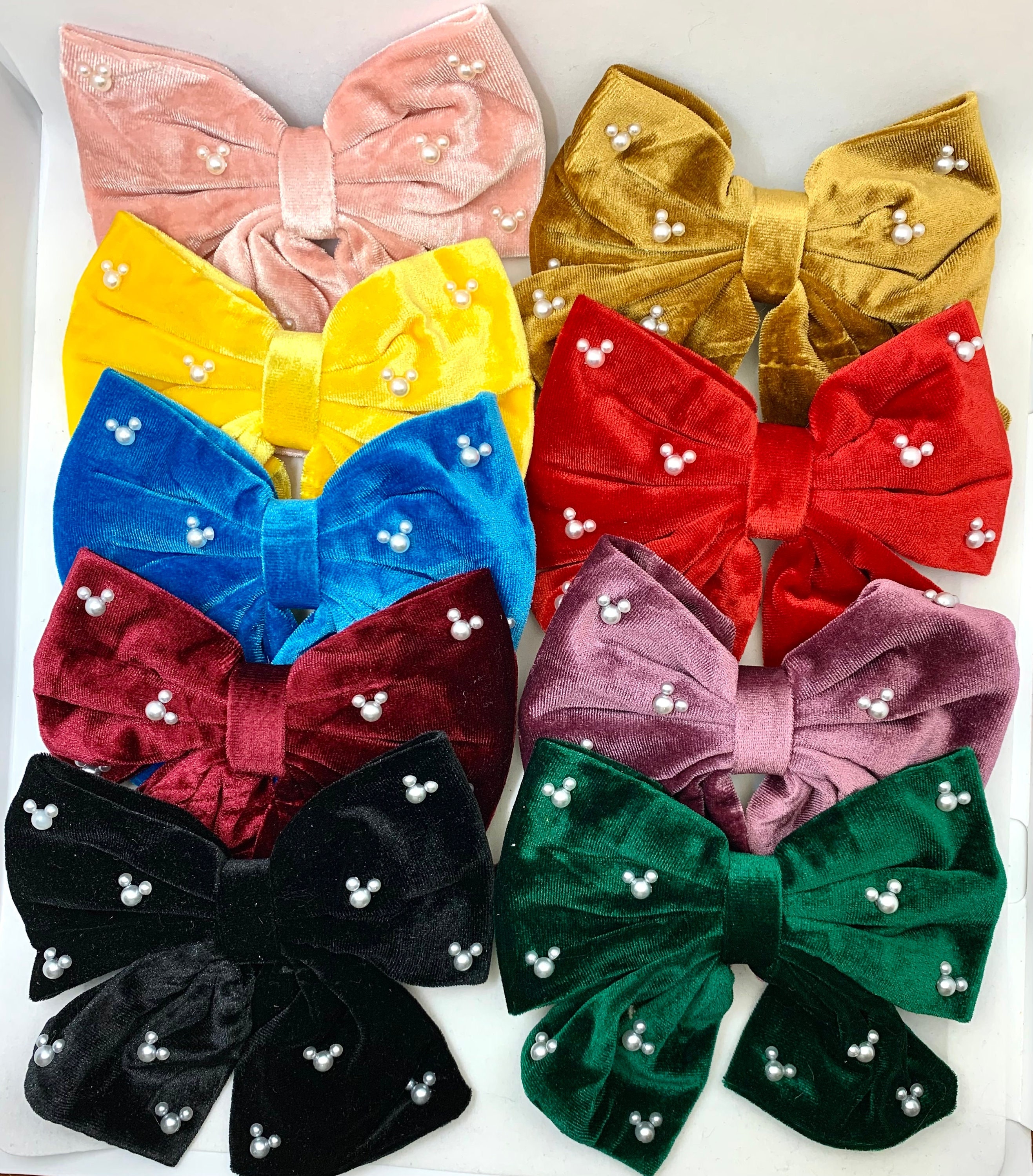 velvet hair bow, pearl hair bow, rhinestone hair bow, embellished hair –