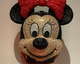 Vintage Minnie Mouse Bling Rhinestone Purse Lunch Box Bag Aladdin Brand 1989