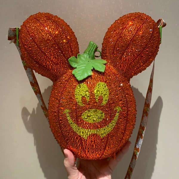 Halloween Mickey Mouse Pumpkin Jack O Lantern Bling Rhinestone Purse Popcorn Bucket Bag