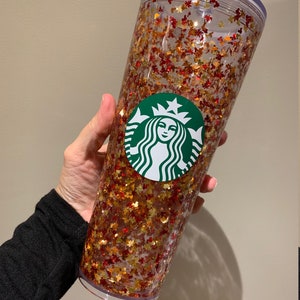 24 oz. and 16 oz. Starbucks Tumbler Fall Leaves and Mickey Floating Glitter Liquid Filled