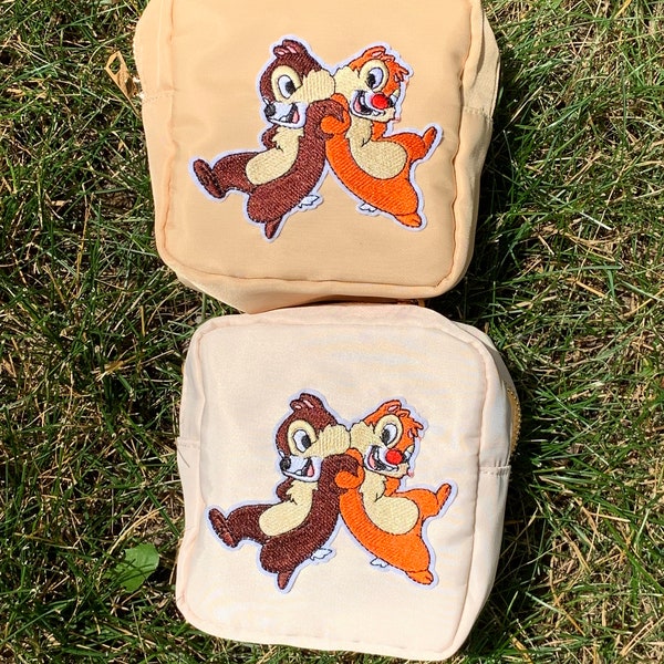 Chip and Dale Inspired Small Nylon Travel Bag Zipper Pouch Organizer