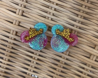 Sleeping Beauty Aurora Pink Blue Inspired Stud Earrings