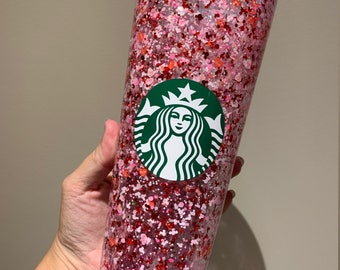 24 oz. and 16 oz. Starbucks Tumbler Valentines Glitter Snowglobe Liquid Filled