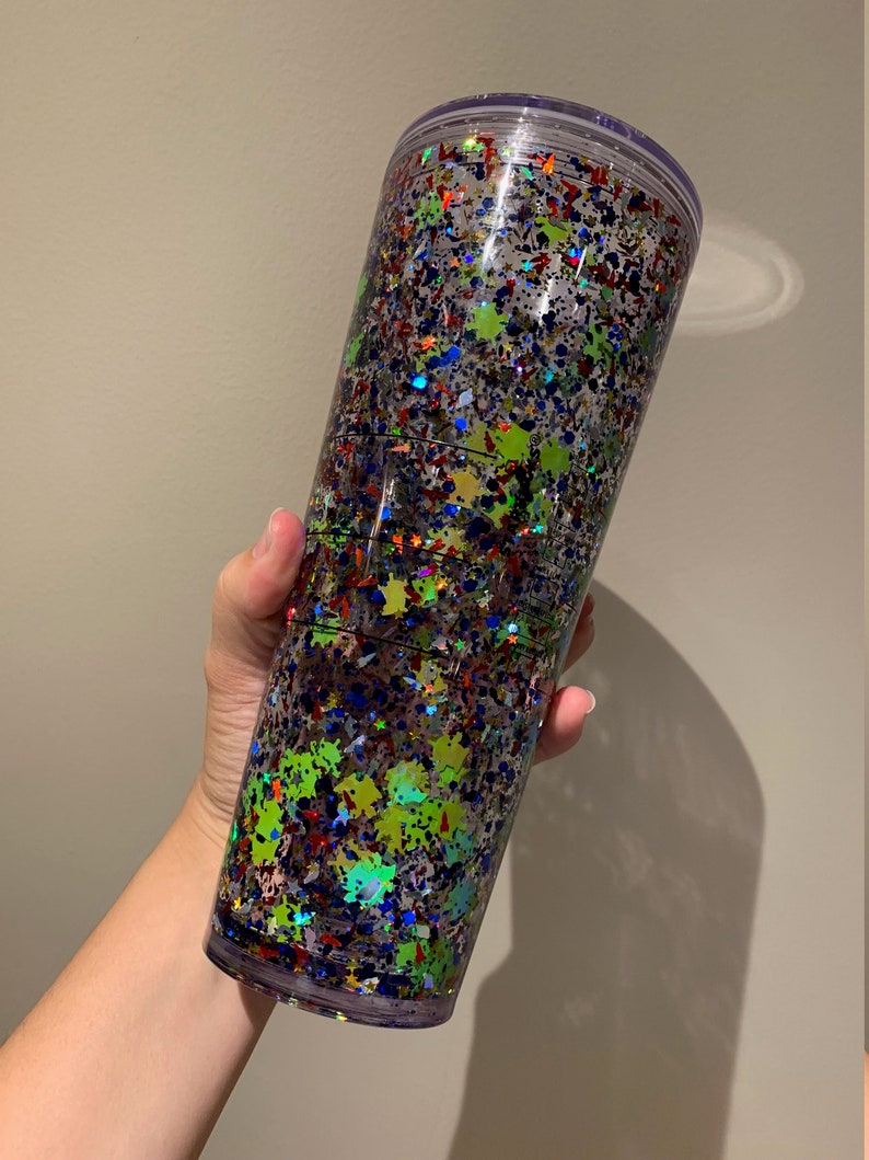 24 oz. and 16 oz. Starbucks Tumbler Toy Story Alien Inspired Floating Glitter Liquid Filled image 3