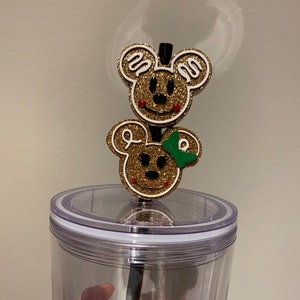 Large Mickey and Minnie Gingerbread Head Inspired Straw Topper