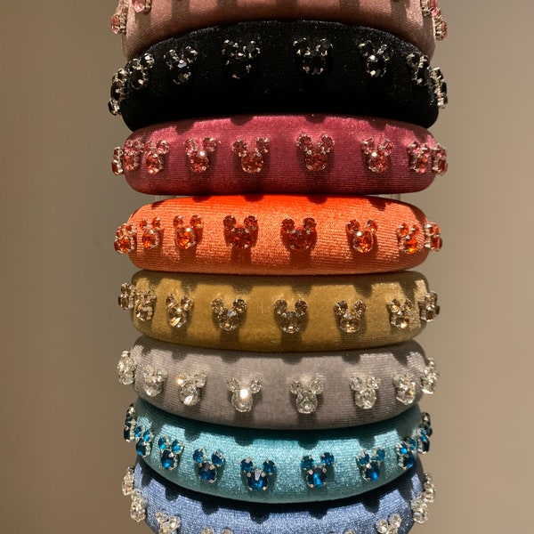 Velvet Headband With Mickey Mouse Head Rhinestones