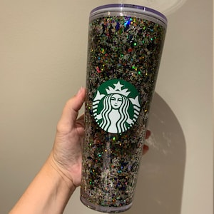 24オンスと16オンスのスターバックスタンブラーハロウィーン暗闇で光るUV反応性グリッタースノーグローブ液体入り