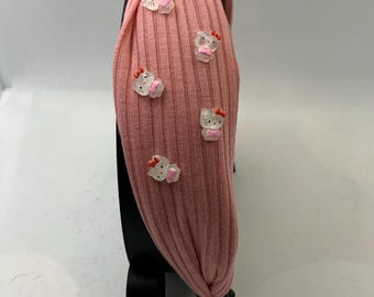 Sött rosa rosettkattinspirerat toppknuthårsband