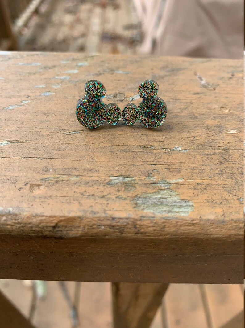 Sparkly Multi Color Glitter MIx Inspired Mouse Ears Stud Earrings image 1