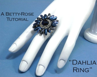 Tutorial for Beaded Dahlia Flower Ring made with chilli beads Instant Download PDF Beading Pattern