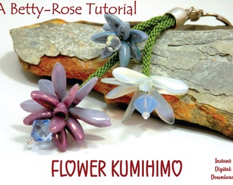 DIY Kumihimo Flower Charm Keyring Tutorial Keychain Pendant Chilli beads Dagger beads Instant Download PDF Beading Pattern