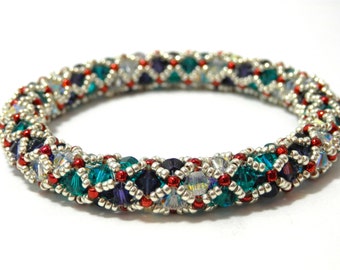 Tutorial for Netted Bracelet Bangle made with Crystals and Seed beads Instant Download PDF Beading Pattern