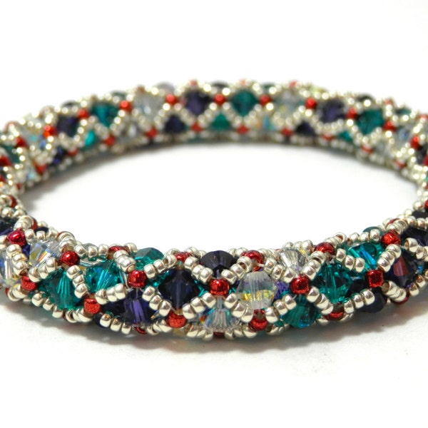 Tutorial for Netted Bracelet Bangle made with Crystals and Seed beads Instant Download PDF Beading Pattern