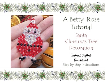 Christmas Tree Decoration Beading Ornaments Pattern. DIY Beaded Santa Decoration Tutorial. PDF instant download