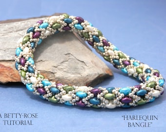 Tutorial for Harlequin Bracelet Bangle made with SuperDuo beads Instant Download PDF Beading Pattern