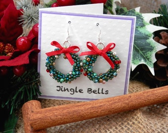 Tutorial for Kumihimo Christmas Wreath Earrings Instant Download PDF Beading Pattern