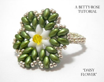 Tutorial for Daisy Flower Ring with Superduos Instant Download PDF Beading Pattern