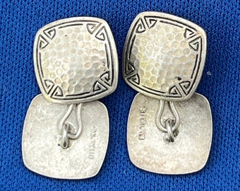 Beautiful Square Sterling Hammered Engraved Cufflinks