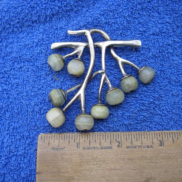 Very Fine Large Early MEXICO Silver & Agate Berries BRANCH BROOCH-Fred Davis Style