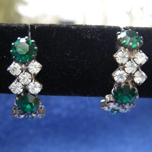 Beautiful Silver Plated Green White Gem Detailed Cuff Hoop Earrings