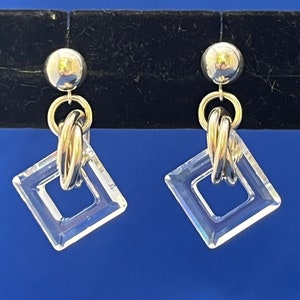 Gorgeous Sterling Bands Square Crystal Fashion Dangle Earrings