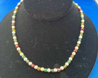Beautiful Sterling Multi Stone Beaded Toggle Clasp Chain Fashion Necklace