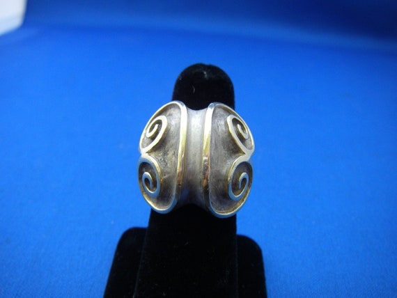 Large 14K Gold Top Ram Horn Shaped Sterling Ring … - image 1