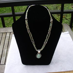 Older SOUTHWESTERN Sterling & TURQUOISE BEAD Pendant Necklace-Desert Rose Trading Co.