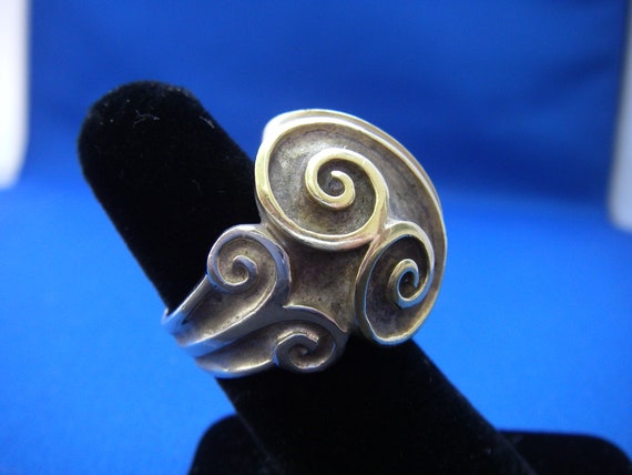 Large 14K Gold Top Ram Horn Shaped Sterling Ring … - image 2