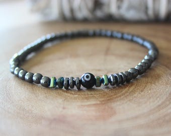 Hämatit Evil Eye Perlenarmband: Schutzarmband für Ihn.