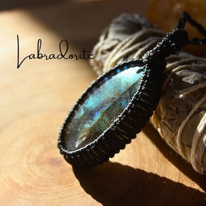 Labradorite Pendant Macrame, Green Labradorite Necklace, Festival Jewelry Labradorite,Necklace for Birthday Gift,Macrame Necklace,Laradorite