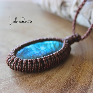 Labradorite Pendant Macrame, Green Labradorite Necklace, Festival Jewelry Labradorite,Necklace for Birthday Gift,Macrame Necklace,Laradorite
