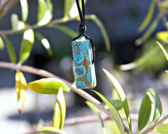 Blue Ocean Jasper Necklace: Waxed Cord Summer Jewelry.