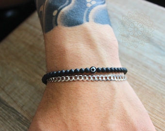 Black Evil Eye Bracelet, Protection Evil Eye Bracelet for Him, Onyx Bead Bracelet Men, Stretch Bracelet Gift, 4mm 6mm Evil Eye Bracelet