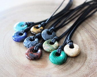 Circle Pendant Necklace Cord,Pi Necklace, Donut Pendant for men, Cord Necklace, Simple Necklace for Everyday Wear,Onyx Necklace for Men